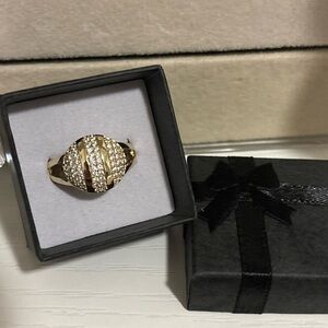 Pavé Dome Statement Cocktail Ring, Bold, Modern - Gold Plated - Adjustable